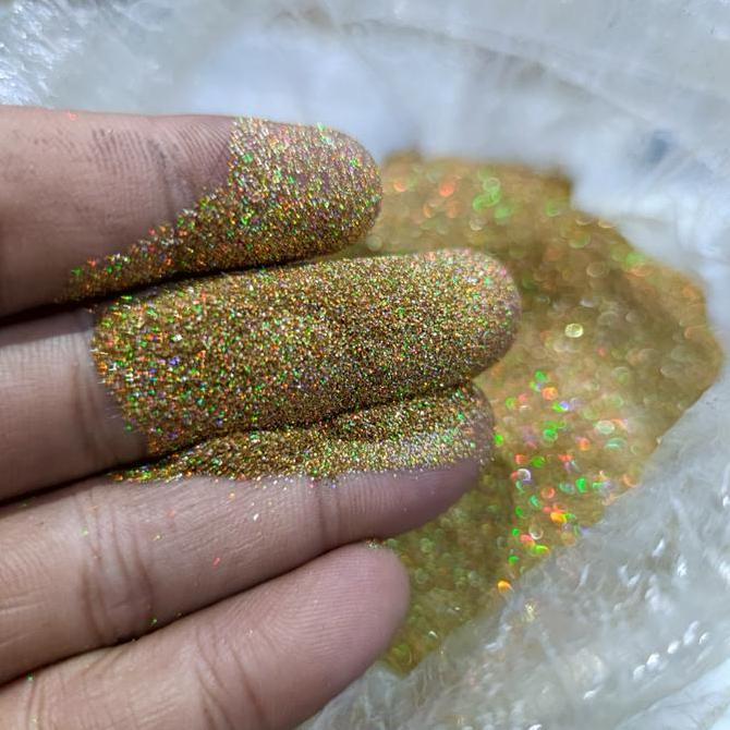 Nail- Bubuk Gliter Hologram Gold Hr-42 1/128 @100Gr ( U/Cat , Nail Art Dll )