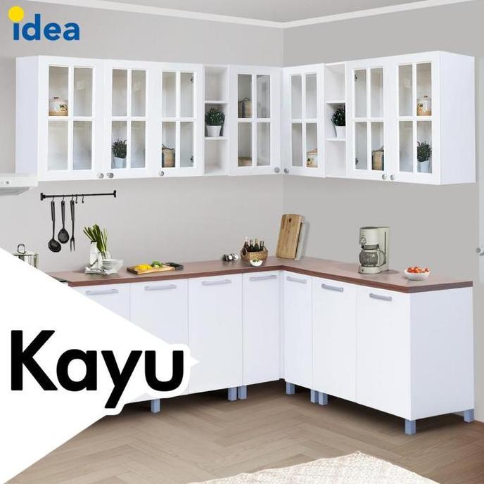 Kitchen Set Kayu Rak Dapur Modern Minimalis Bentuk L - Nebraska Kaca
