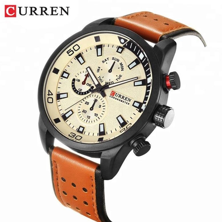 Best Seller Curren 8250 Jam Tangan Pria Analog Tali Kulit Chronograph Tidak Aktif Currenos