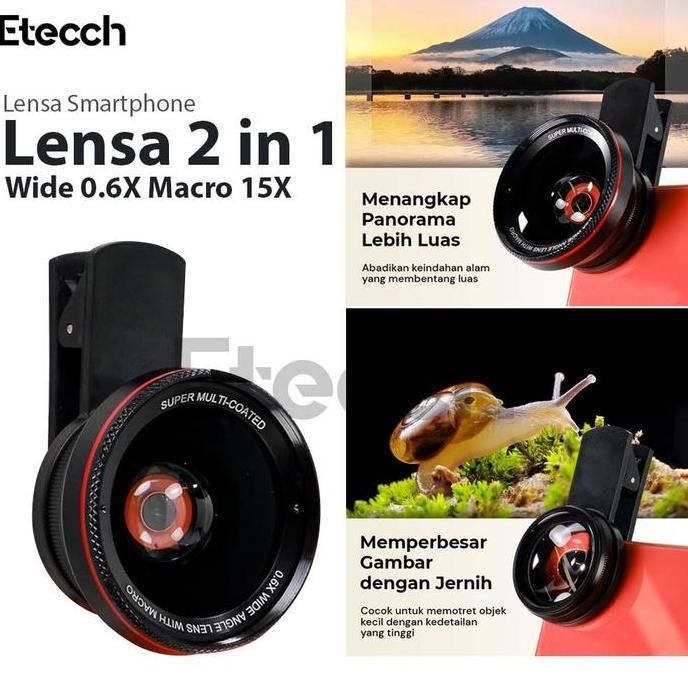 Lensa Smartphone 2 in 1 Wide Angle 0.6X Macro 15X Kamera Aksesoris
