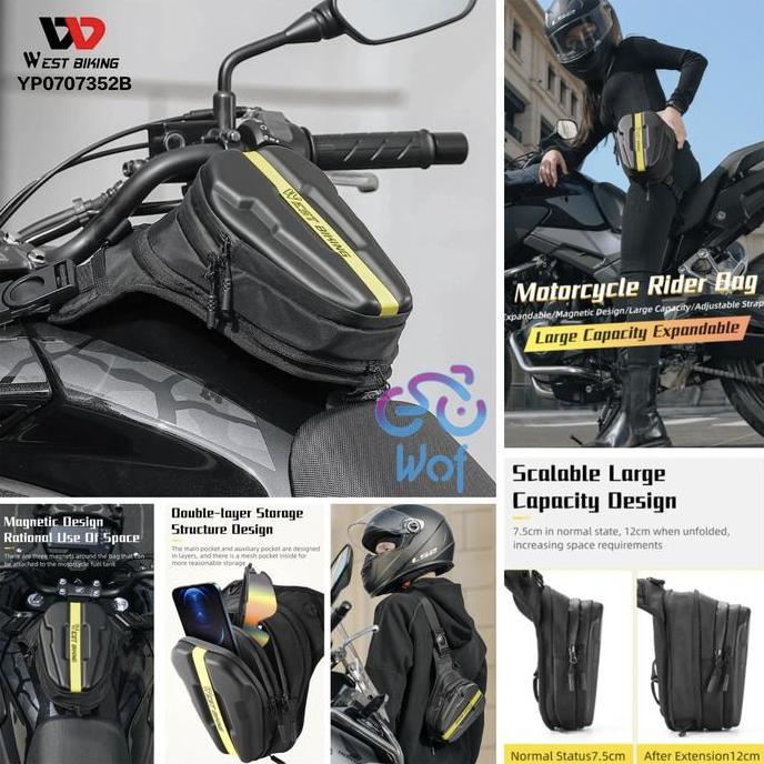 (Good) WEST BIKING 352 Tas Magnet Selempang Pinggang Dada Kaki Tangki Sepeda Motor Multifungsi Motor