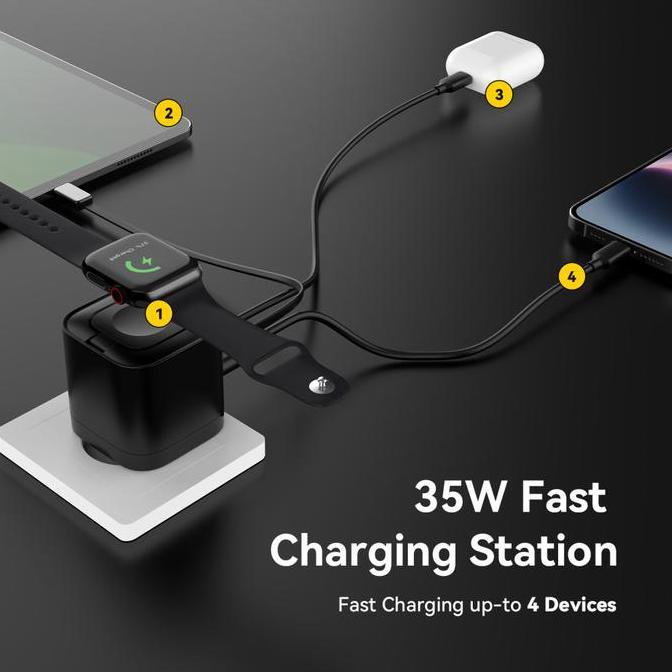 Vacanza- Kiip Wh30 3In1 Adapter Fast Charger Gan 35W Retractable Cable Built In Magnetic Wireless Tc