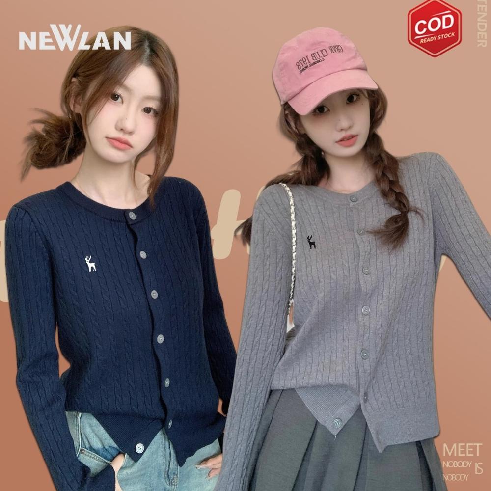 Newlan ZZ106 Kardigan Rajutan Lengan Panjang Wanita / Sweater Rajut Bordir / O Neck Wanita Cardigan 