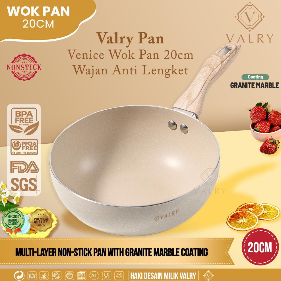 VALRY Wok Pan Panci Venice 20Cm Wajan Granit Putih Kuali Bakelit Handle