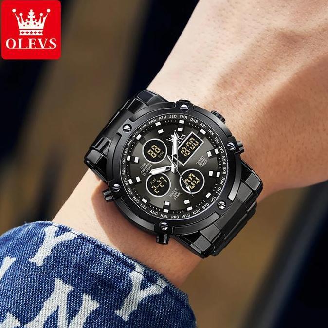 Orologi- Olevs Jam Tangan Pria Anti Air Multifungsi Luminous Kalender Alarm Analog Cowok Fashion Hit