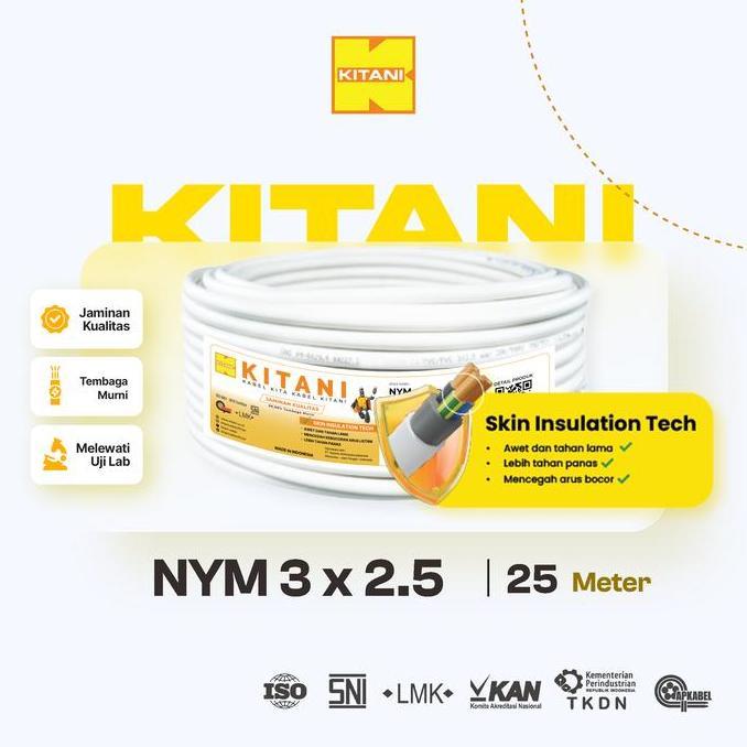 KITANI - NYM 3x2.5 mm - 25 Meter - Kabel Listrik Tembaga Kawat