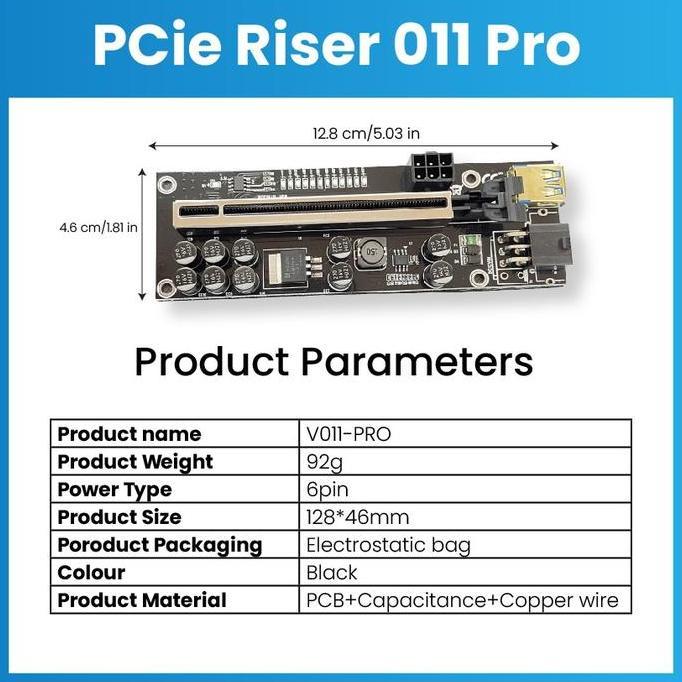 PCIE RISER 011 PRO - 10 KAPASITOR - RISER CARD - MINING VGA HEMAT