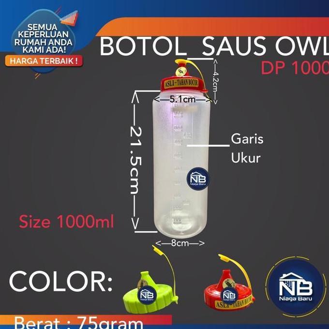 Bebasaja- Botol Plastik 1000 Ml Kecap Saus Sambal Saos Owl Plast Dp 1000 1L