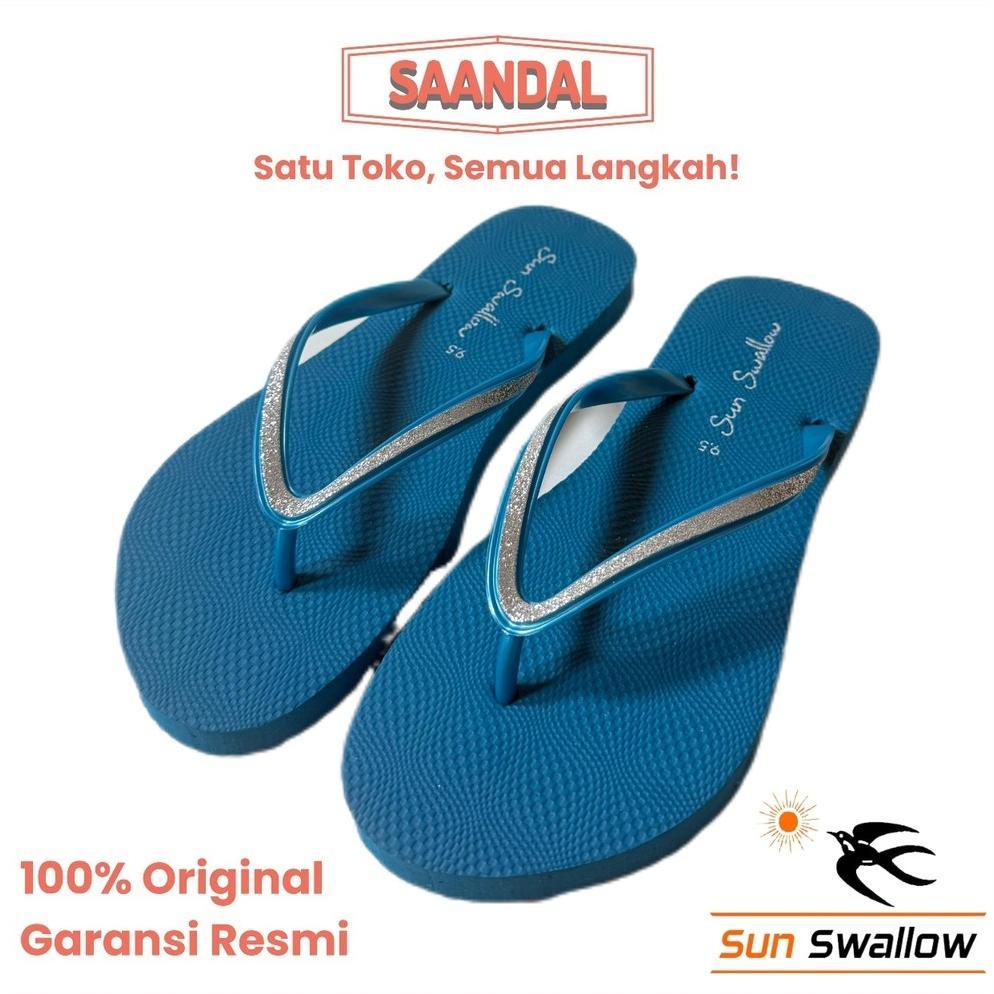 TERBARU SUN SWALLOW Crystal Sandal Jepit Tali Glitter Wanita Perempuan Pink Tosca Biru Hitam Emas An