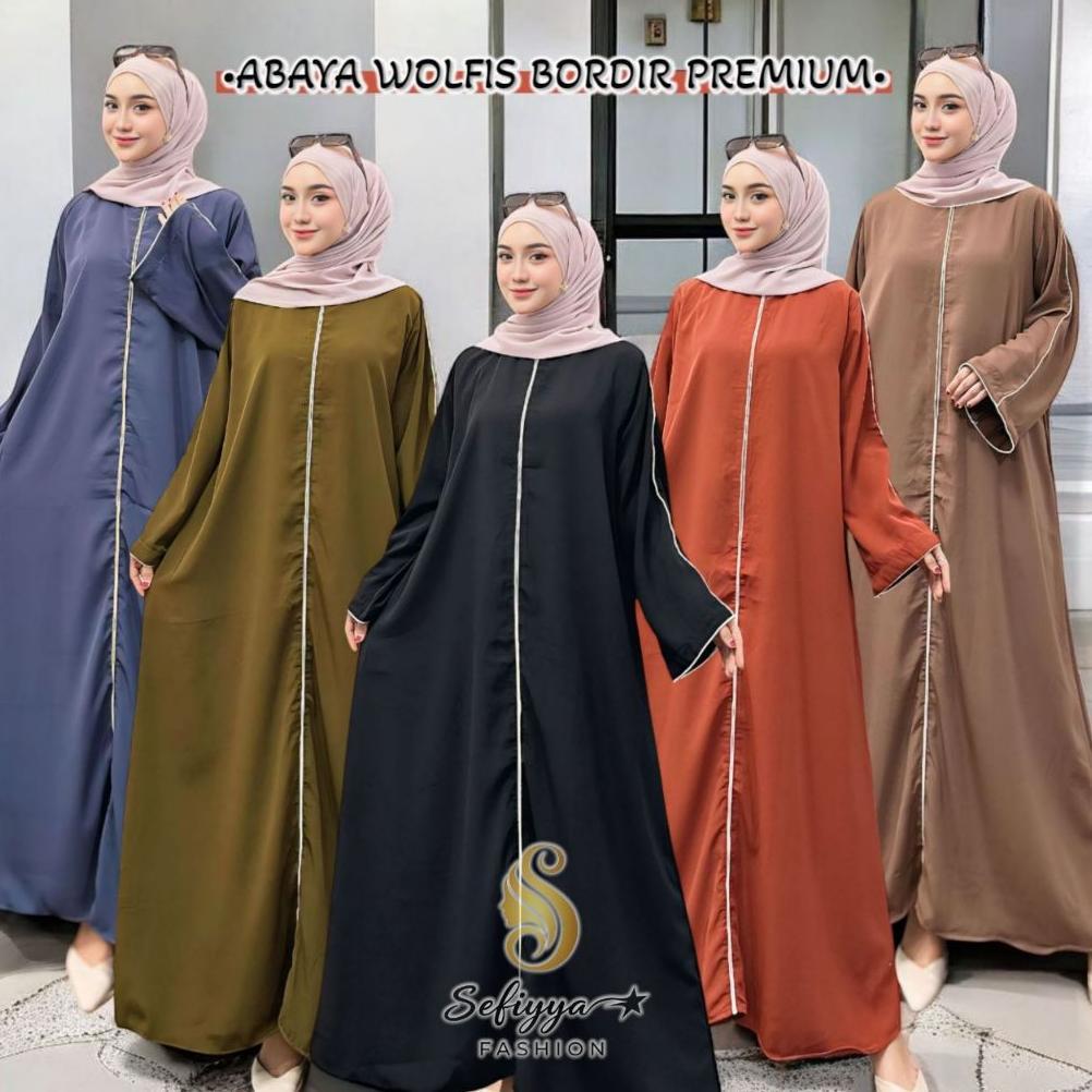 FAVORIT GAMIS ABAYA TURKI BASIC POLOS BORDIR LIST BISBAN DAILY SYARI BAHAN WOLFIS | GAMIS ABAYA WOLL