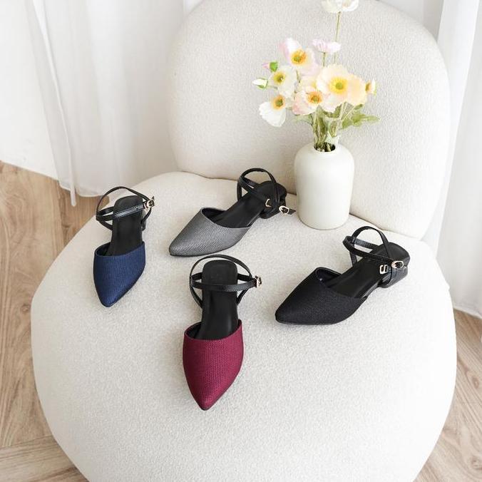 ZODE Audrey Heels | Sepatu Wanita Hak Tinggi 3 cm | Black, Grey, Merah Maroon, Blue Sandal Flat