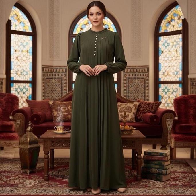 Queensha Dress Bahan Malaga Sutra Eklsusif By Queena Luxury Gamis Polos  Formal Muslim Lembut