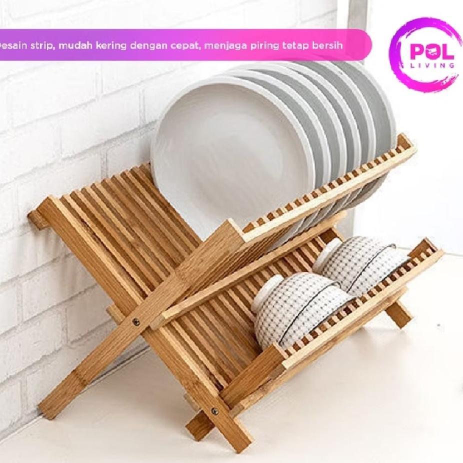 Rak Piring Bambu Kayu Kokoh Dapat Dilipat