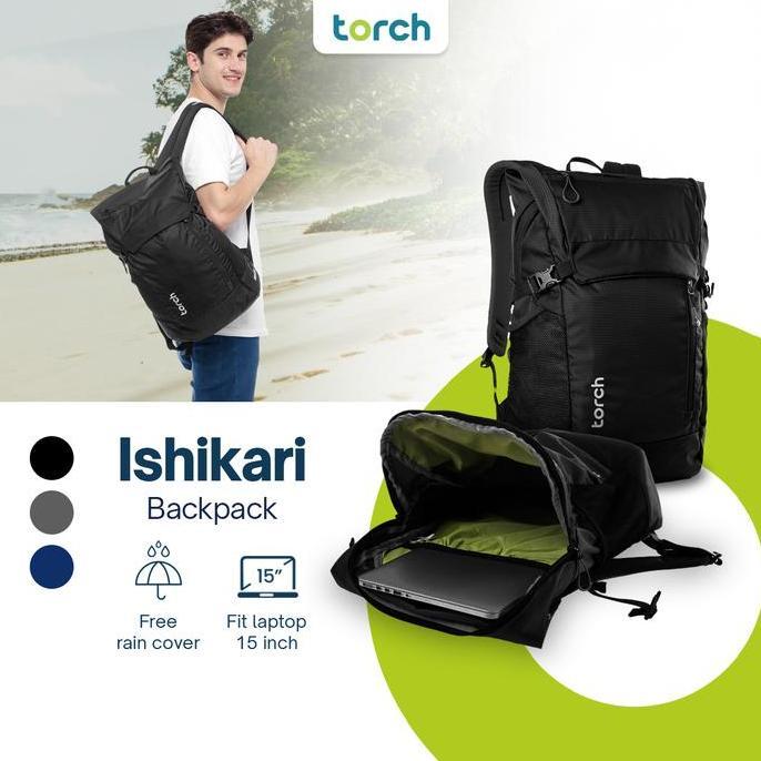 Tas Ransel Pria Wanita Kerja Kuliah Backpack Laptop Rain Cover - Torch Ishikari