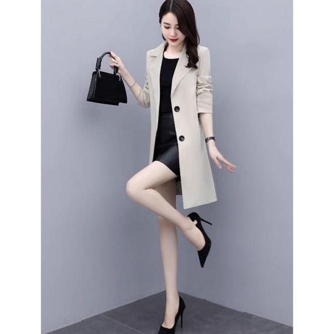 916 Baju Blazer Putih Wanita Kekinian Korea Style Outer Polos Panjang