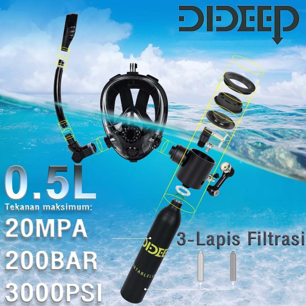 DIDEEP 0.5L diving scuba mini Alat selam Snorkel Alat  Selam Full Face Snorkling Mask Dewasa peralat
