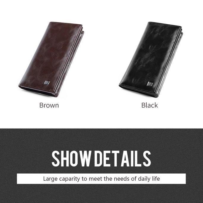 BOSTANTEN Dompet Lipat Panjang Pria Slot Kartu Kulit PU Warna Hitam/Kopi