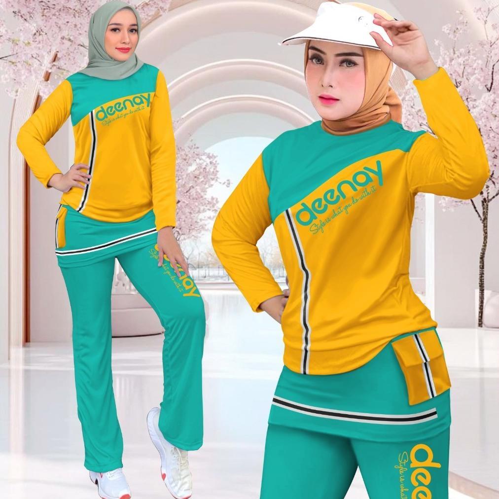 OFFICIAL Setelan Olahraga Wanita Kombinasi Rok Celana Cargo Sporty Deenay Set Training Viral Kekinia