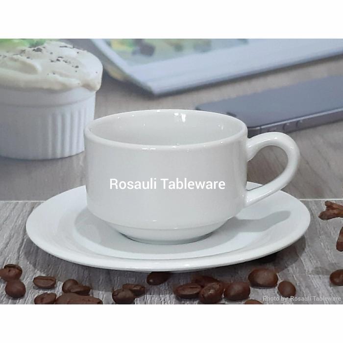 Cangkir Set Keramik | Kopi | Teh | Hotel Ware | Putih Polos | 6 pasang