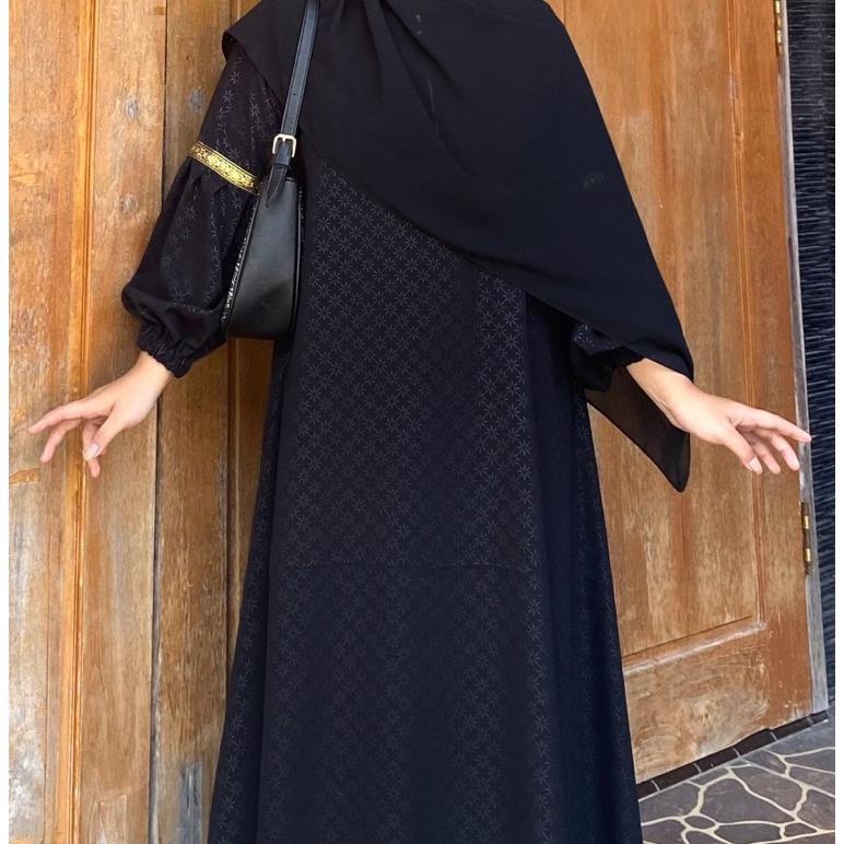 Hot Deals Abaya Shiva/Abaya Embos Lengan Balon Temboro Wolfis Hitam Full Motif Gamis Muslim Wanita