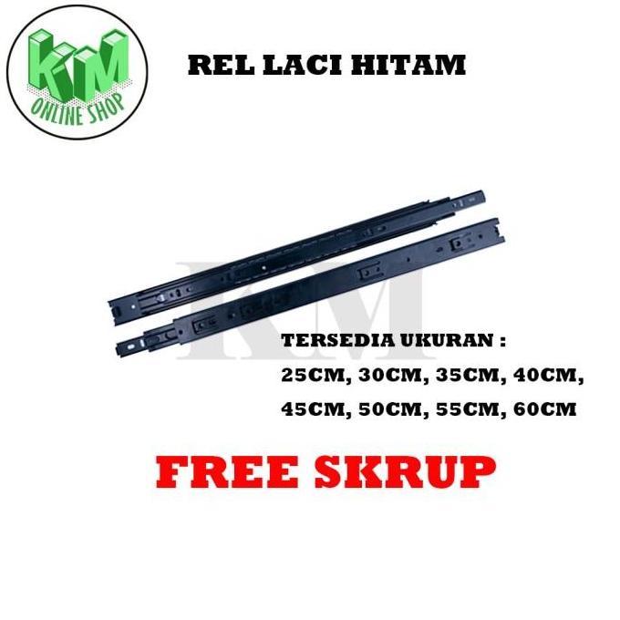 Rel Laci (Hitam) 40 Cm 1 set (2 pcs) Double Track Mapla Full Extention 3,5cm ( 2x Tarik) Free Skrup.