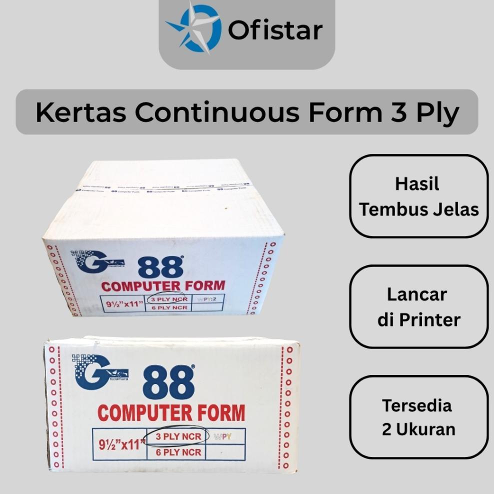 Ofistar - Kertas Continuous Form Paper 88 Ncr 3 Ply 9.5" X 11" Prs (Bagi 2) & 3 Ply 9.5" X 11" (1 Le