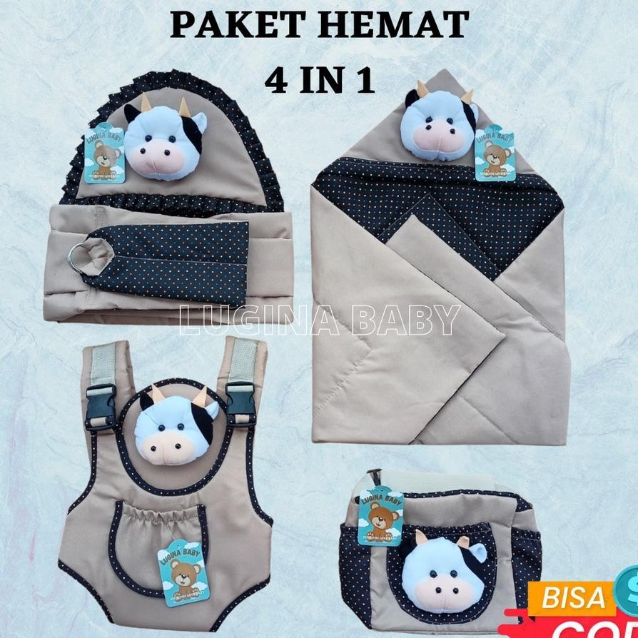 Paket Hemat 4 In 1 Gendongan Samping Bayi Gedongan Depan Multifungsi Tas Kecil Dora Dan Selimut Bayi