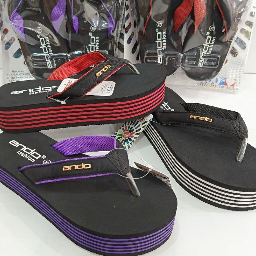 Sandal Jepit Wedges Ando New Fixie Size 36-40 Tinggi 4Cm Original Kuat Nyaman Dipakai