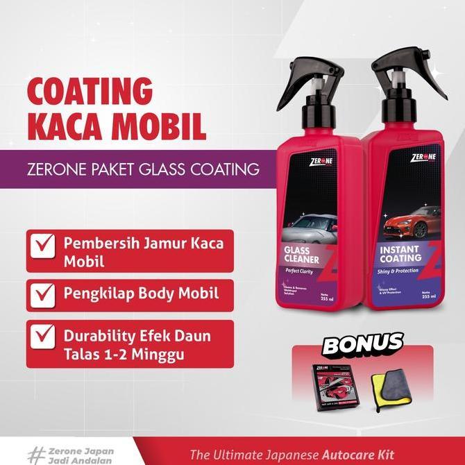 (Good) Zerone Japan Paket Glass Coating Zerone Pengkilap Body Motor Car Efek Daun Talas Pembersih Ja