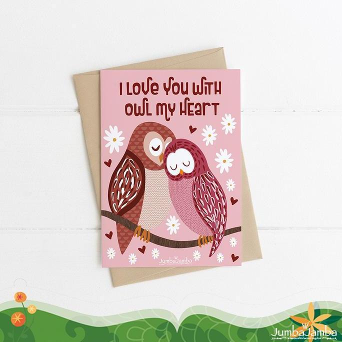 (Good) Kartu Ucapan Valentine A6 Kertas Linen - Love You Owl Happy Valentine Greeting Day Card With 