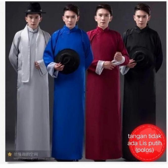 atasan baju cheongsam putih polos kemeja pria jumbo size XXL dan XXXL
