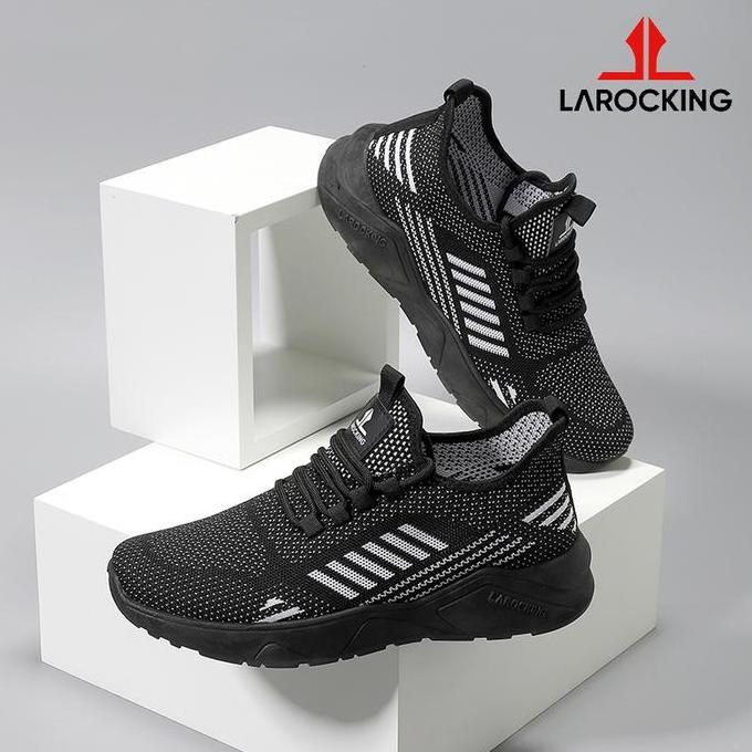 Pilihan - Larocking - Owen Hitam Polos Abu Tua | Sepatu Running Gym Shoes Sport Outdoor