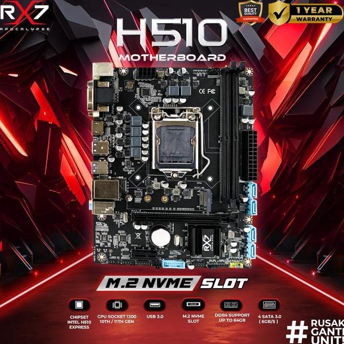 MOTHERBOARD RX7 H510 Socket LGA 1200 DDR4 INTEL SUPPORT NVME