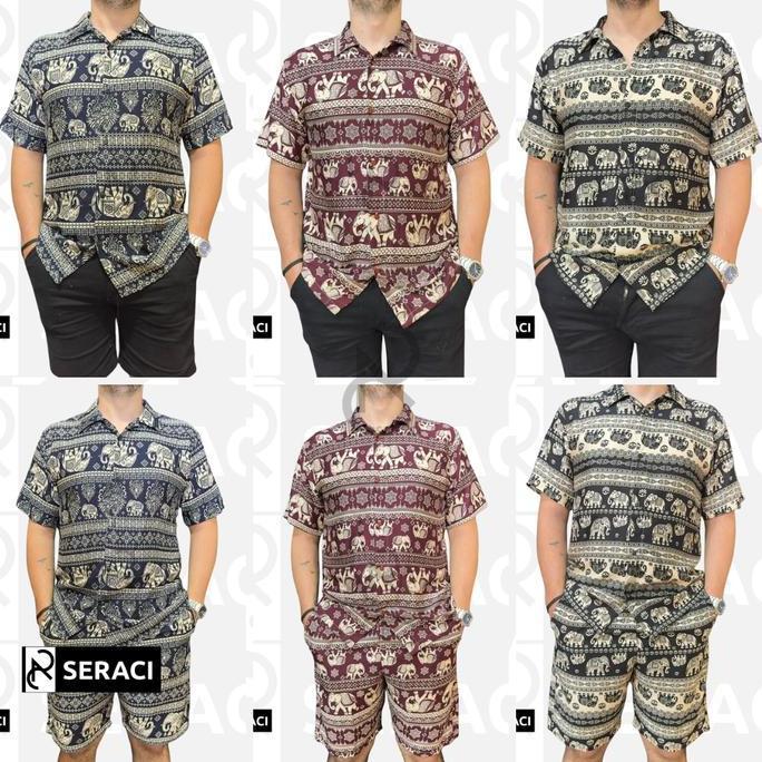 SERACI - one set atasan kemeja pria dan wanita setelan celana pendek hawaii daily outfit pantai baha