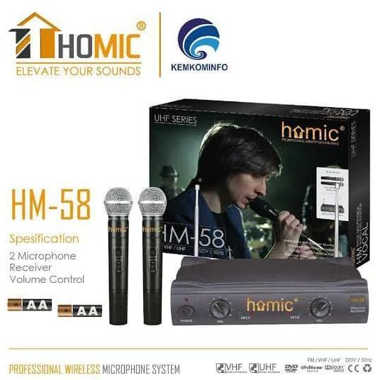 Homic Microphone Mic Double Wireless + Receiver HM-58