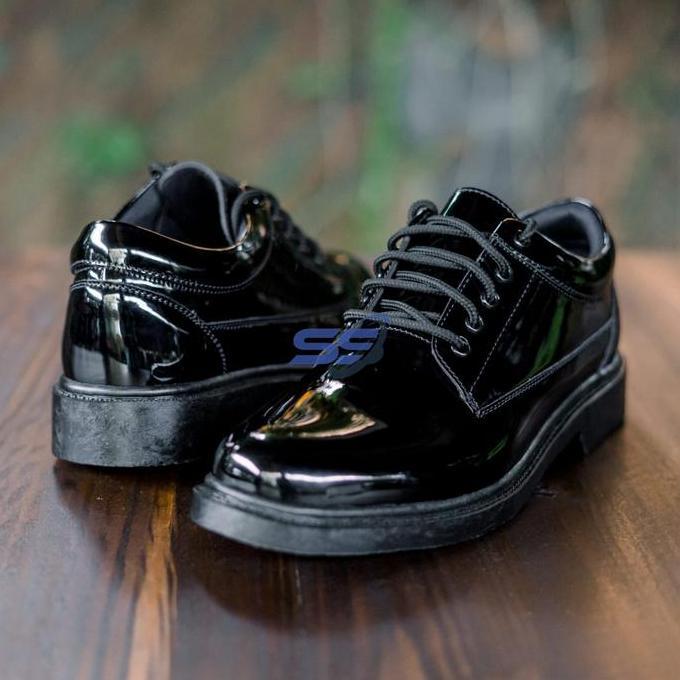 Sepatu Pdh Pendek Tni Ad Polri Security Doff Hitam Glossy Resleting YKK Tali Bulat 120cm Ousole TPR 