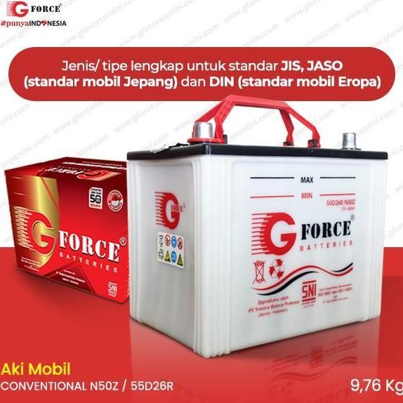 GFORCE N50Z - 55D26R / N50ZL - 55D26L (60 Ampere) - Aki Mobil