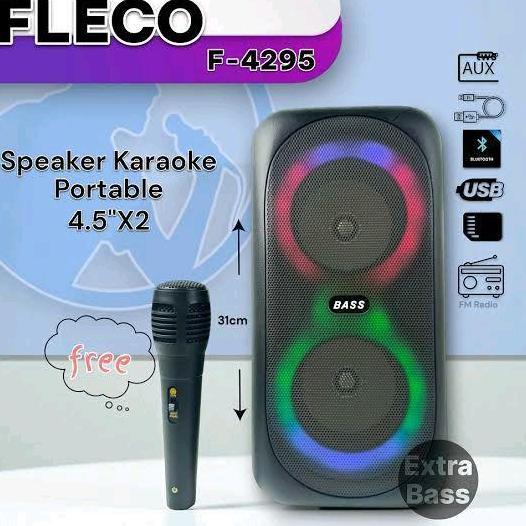 mf_ratna/ Speaker Bluetooth Plus Mic Karaoke 2 x 4.5 inci Super Bass Garansi Resmi Fleco F-4295 TWS 