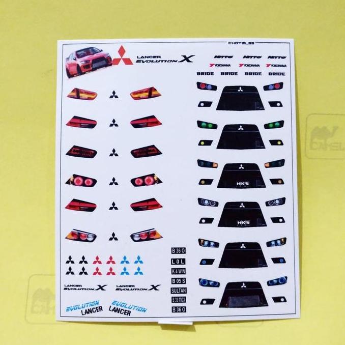 DECAL HOTWHEELS LANCER EVO X 10 MITSUBISHI DETILING LAMPU BA33