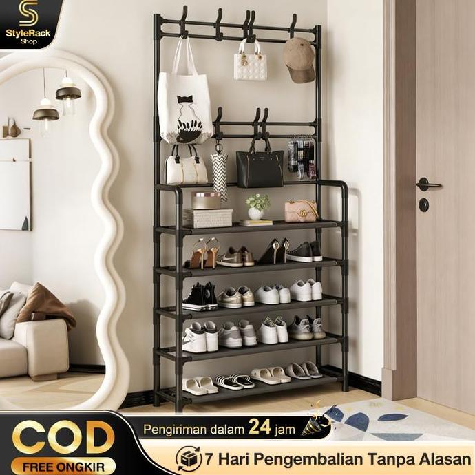 Rak Sepatu Penyimpanan Serbaguna Stand Hanger /Rak Baju Gantungan /Rak Jemuran Baju Hanger Tas Topi 