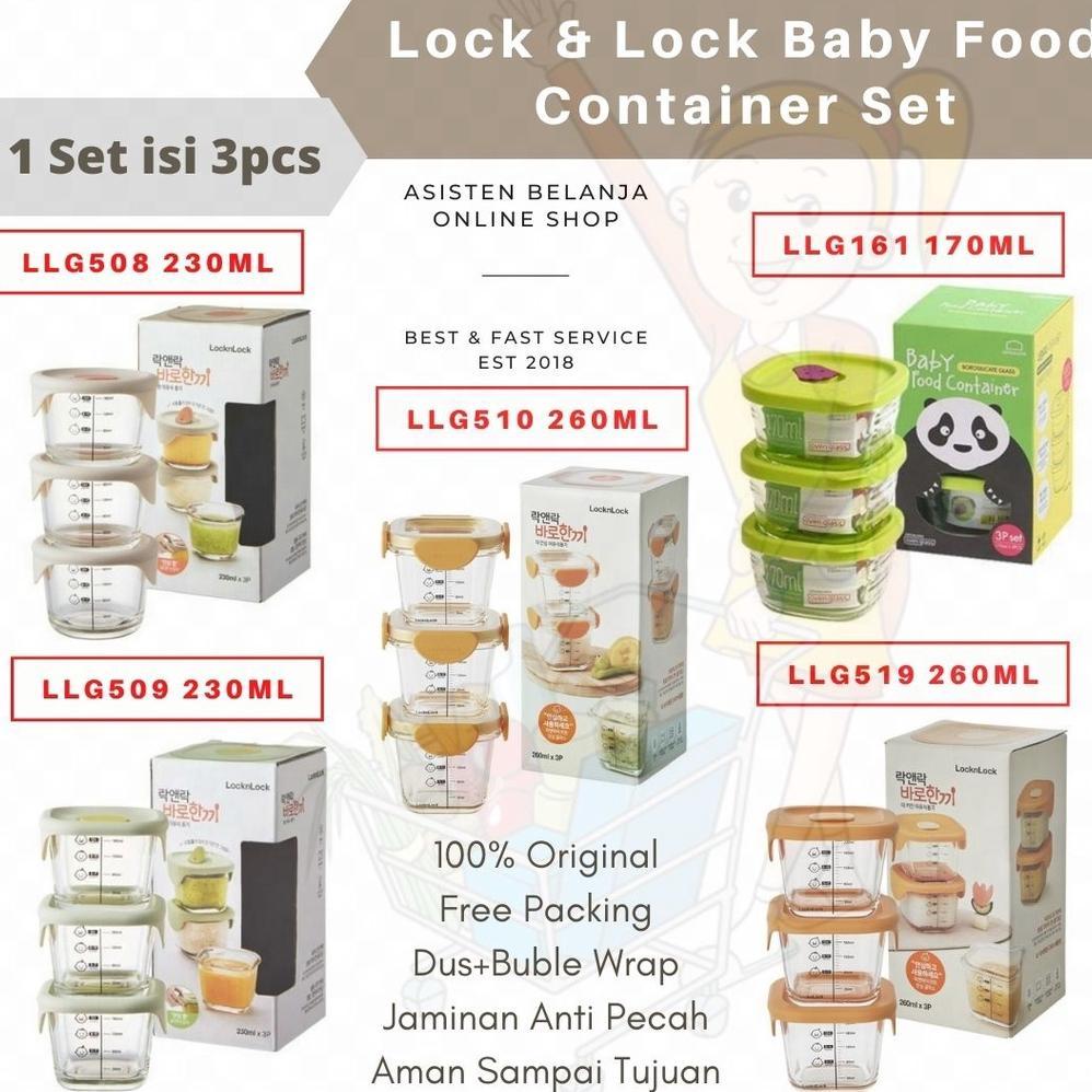 NEW LOCKnLOCK LockAndLock Baby Food Storage Glass Container Set isi 3pcs Storage Wadah Kotak Kaca Mp