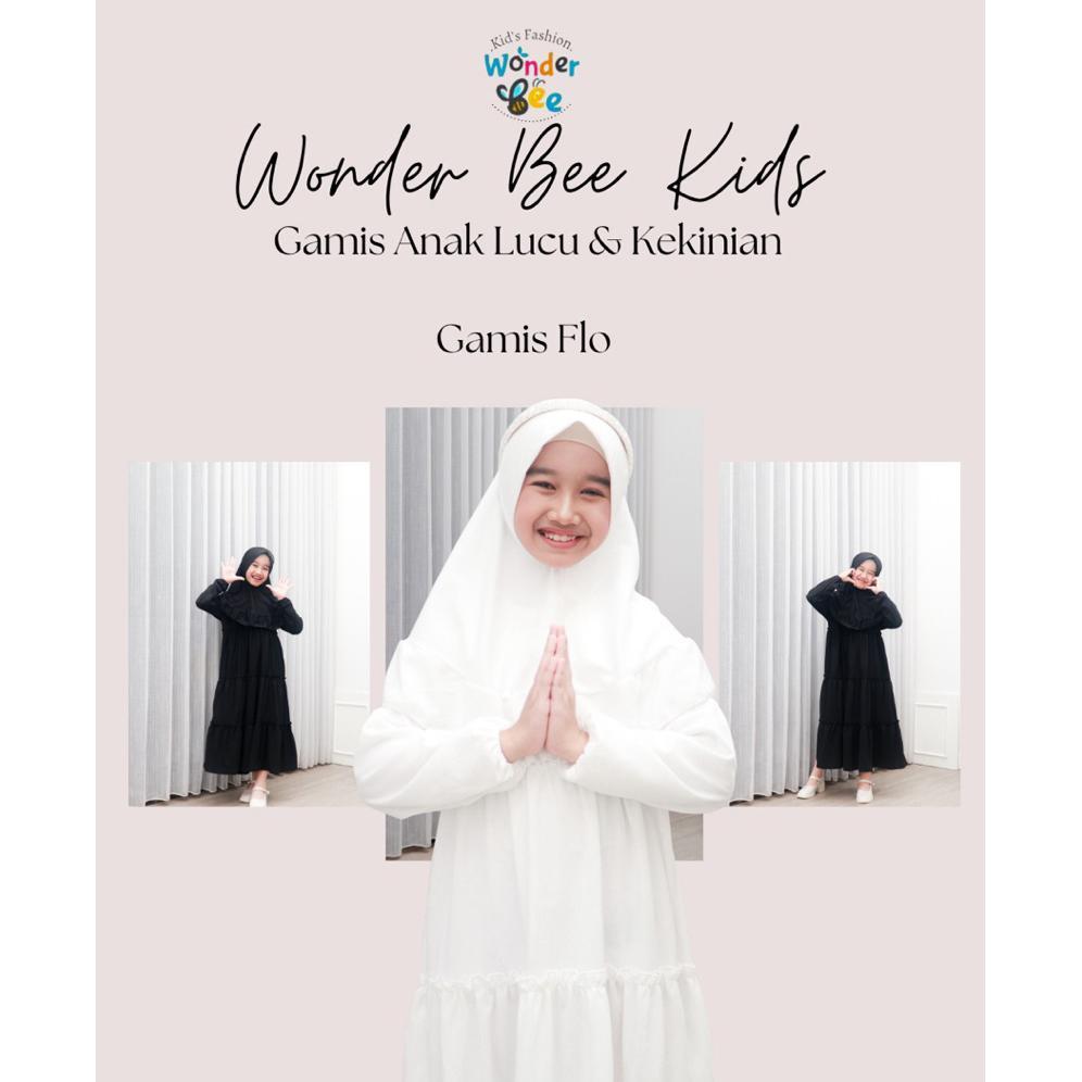 GAMIS FLO + HIJAB ANAK SYARI | BAJU MUSLIM ANAK PUTIH | DRESS ANAK WONDERBEE BEST SELLER MURAH