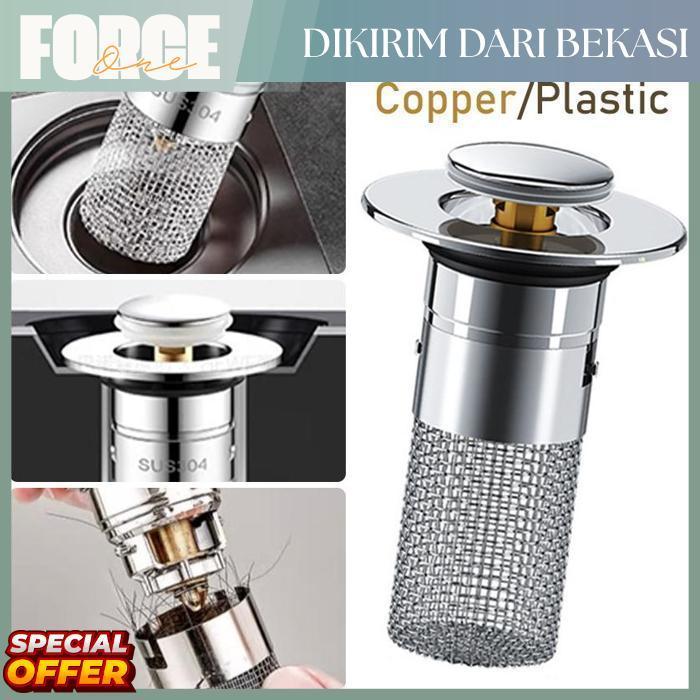 Force One Saringan Washtafel Cuci Piring Stainless Filter Bounce Stopper Bounce Type Sink Drain Filt