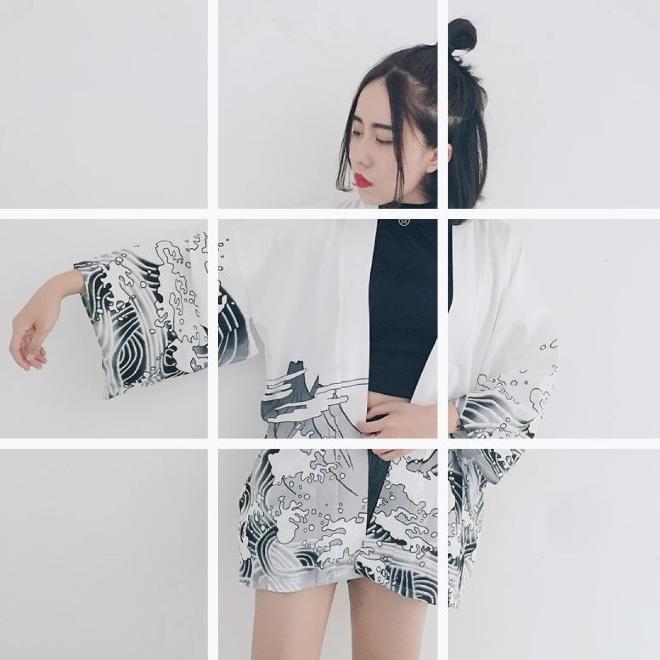 Kim-09 Loose Kimono Jepang Satin Printing Motif Naga Murah Berkualitas
