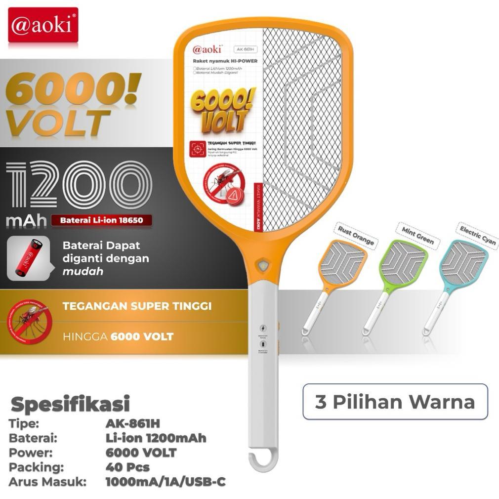 HEMAT Raket Nyamuk Cas Batrai Dapat Dilepas AK- 861H AOKI