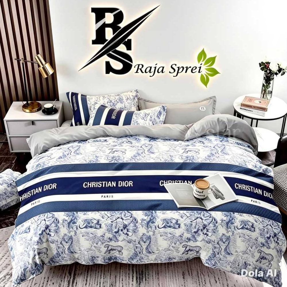 Bedcover Set Motif Dior Toile Bahan Katun Premium Quality bedcover sprei aesthetic motif bunga daun 