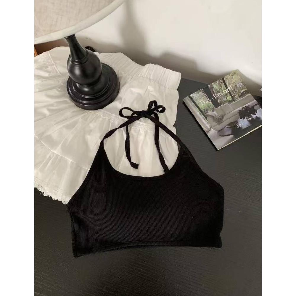 ORIGINAL Miss Tank Top Halter Wanita Sexy Baru dengan Bra Pad, Gaya Liburan Manis & Seksi, Atasan Da