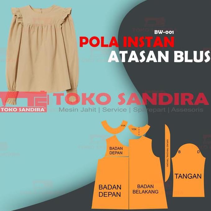 pola instan atasan blus/pola instan atasan wanita/pola blus wanita Alqshop