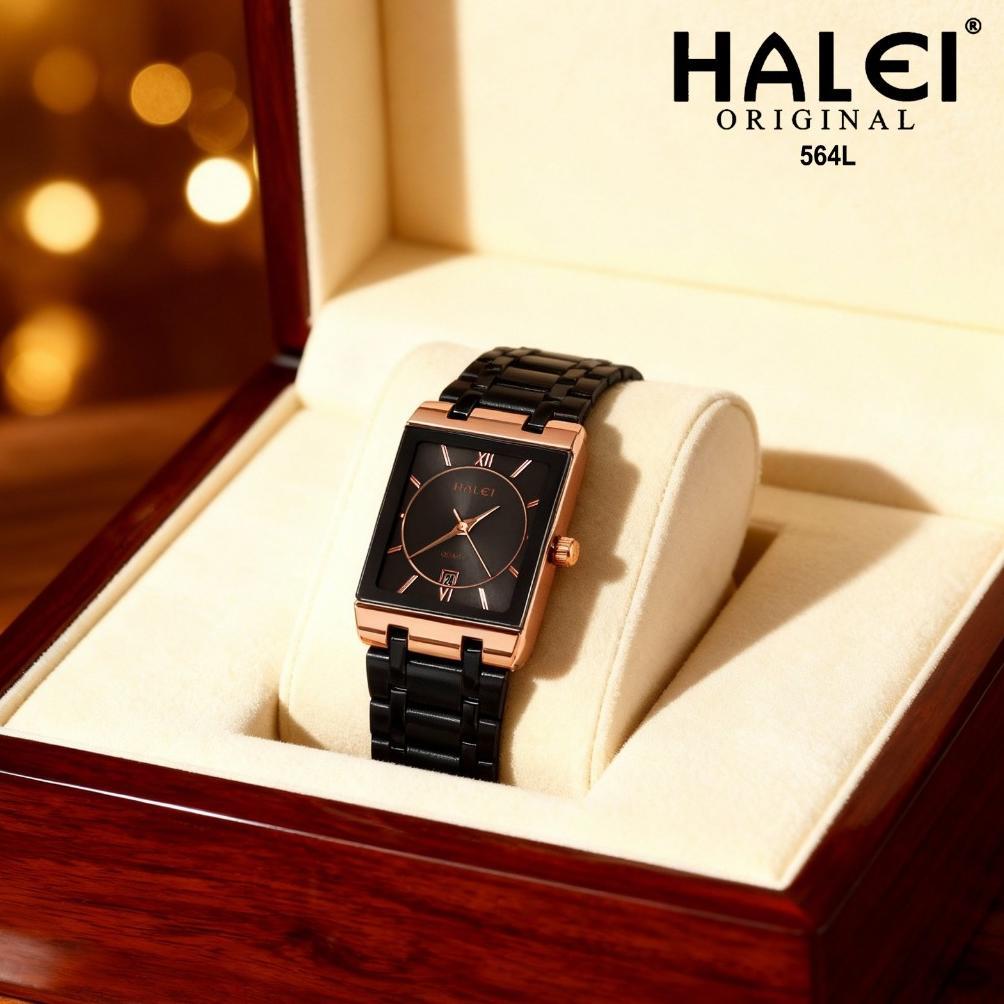 BEST SELLER HALEI IND 564 L - Bergaransi Jam Tangan Tanggal Petak Rantai Wanita - Bahan Stainless St