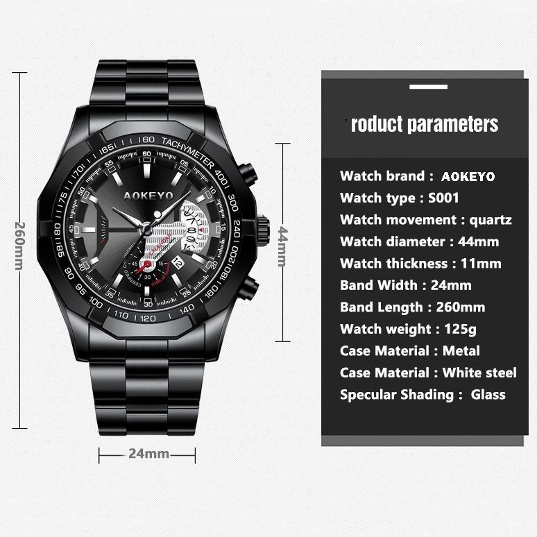 PAKET HEMAT Aokeyo S001 Jam Tangan Pria Anti Air Original Luxury Stainless Steel Jam Tangan Cowok Fr
